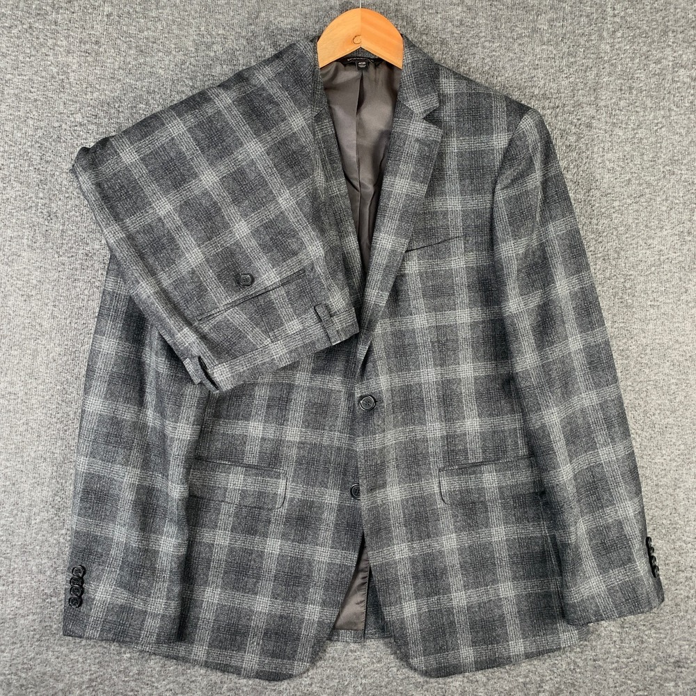Banana Republic Suit Men 40R Slim Gray Windowpane Marzotto Italian Flannel 33x29